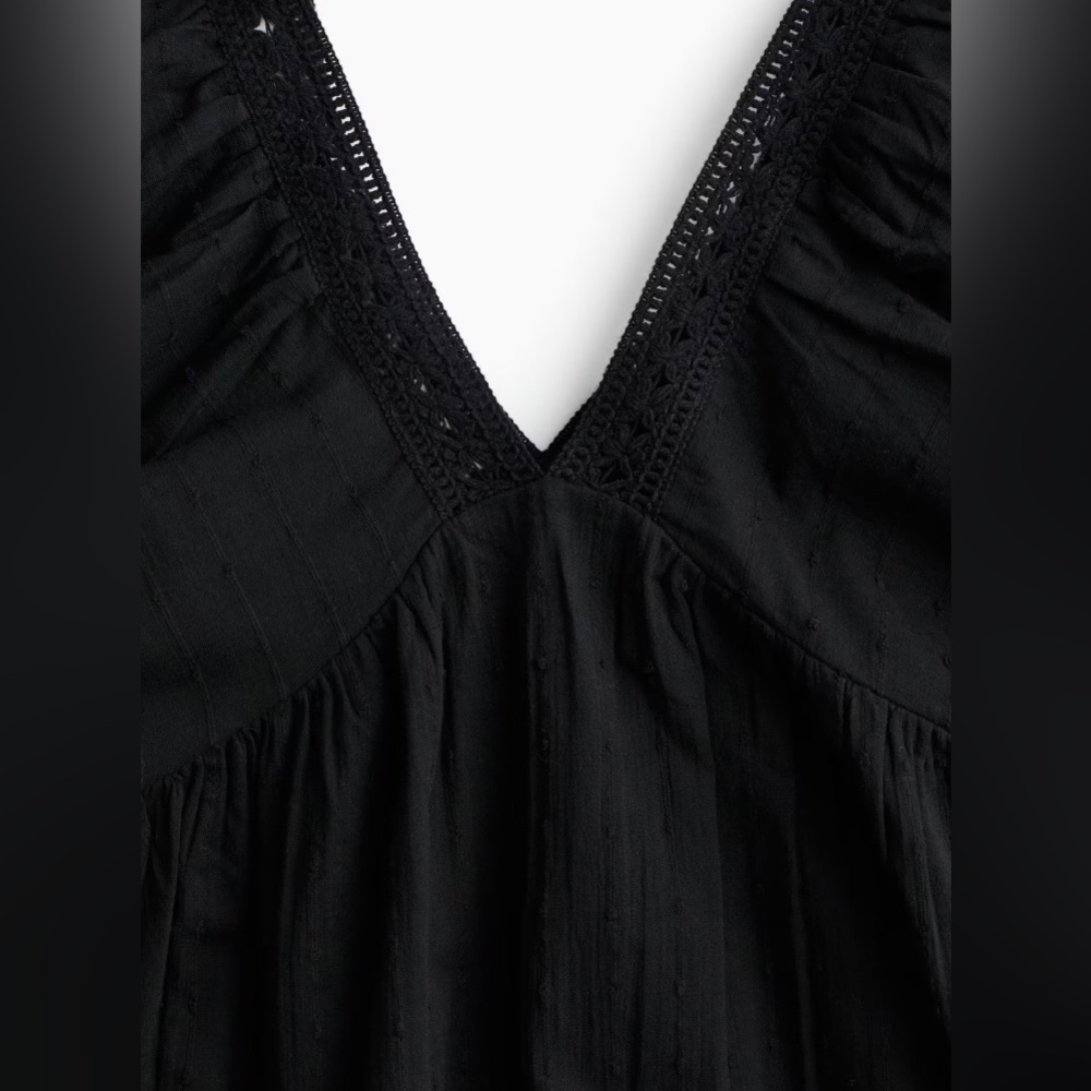 BNWT H&M Black Midi 100% Cotton Dress with Puff Balloon Sleeves - Medium - Picture 2 of 6